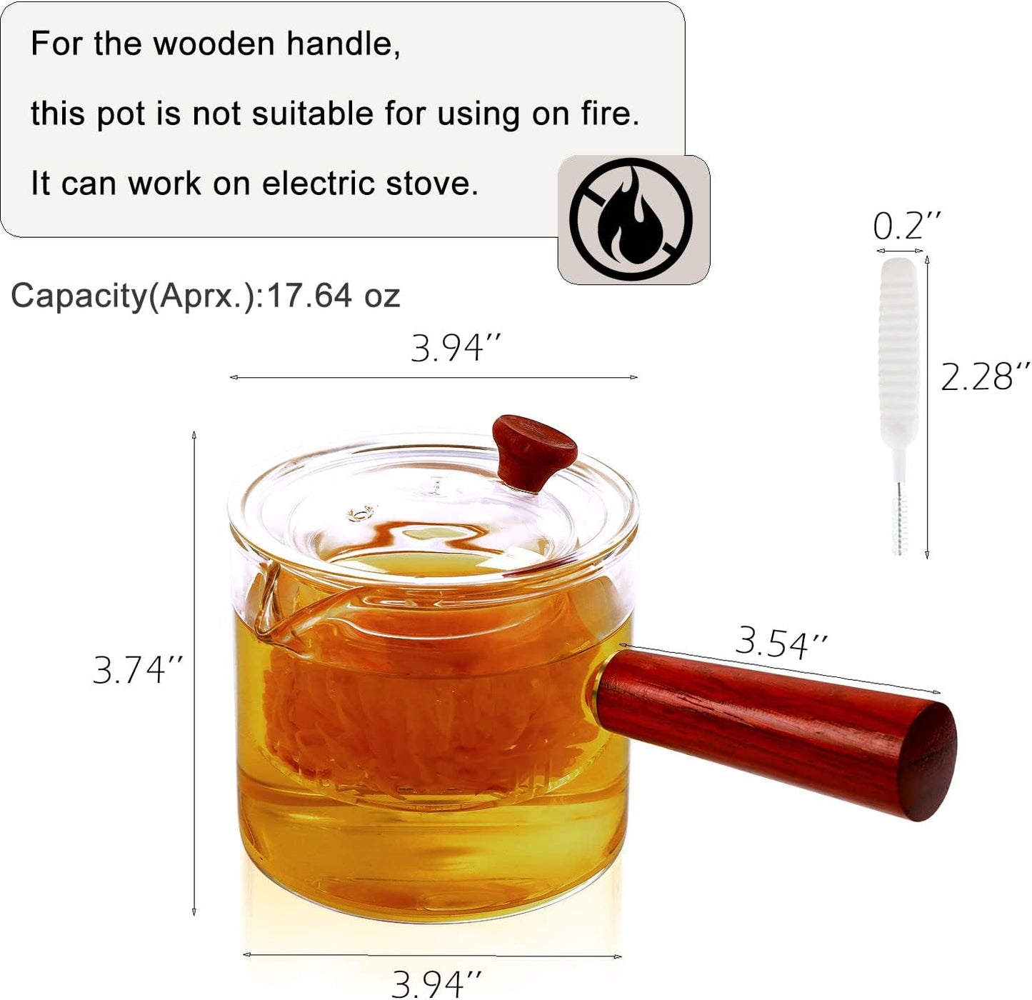 WHJY Glass Teapot with Infuser for Loose Tea, Small Clear Magic Tea Kettle for Stove Top, Clear Japanese Tea Kettle with Wooden Handle Kyusu Teapot - 17oz