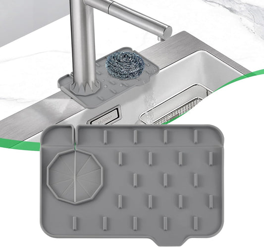 Kitchen Sink Splash Guard, Silicone Faucet Mat, 8.3 x 5.7 Inch | Soap Dish Pad, Sponge Holder Sink Trays, Faucet Handle Drip Catch For Bathroom, Kitchen, Countertop, Gadgets