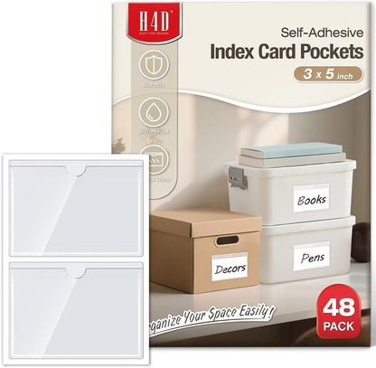 H4D 24 Pack labels for Storage Bins, 4" x 6" Plastic Clear Adhesive Pockets | Top-Open Index Card Holder, Waterproof & Removable Labels for Storage Bins, Totes, Containers, Shelves & Library Organization