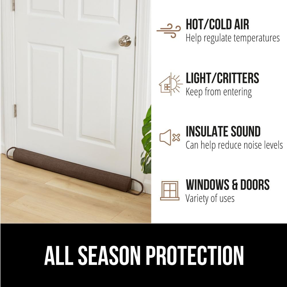 GORILLA GRIP Door Draft Stopper for Bottom of Doors, Cold Air Insulation Sweep, Weather Stripping Seal Noise, Soundproofing, Warmth Sealer, Easy Install Gap Filler, Home Essentials, 32 Inch, Gray