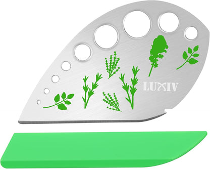 Herb Stripper Tool Stainless Steel 9-Hole Leaf Peeler with Knife | 2in1 Cutting and Stripping, 9-Hole Stainless Steel Tool With Cover, For Stripping Kale, Chard, Basil, Thyme & Rosemary Leaves