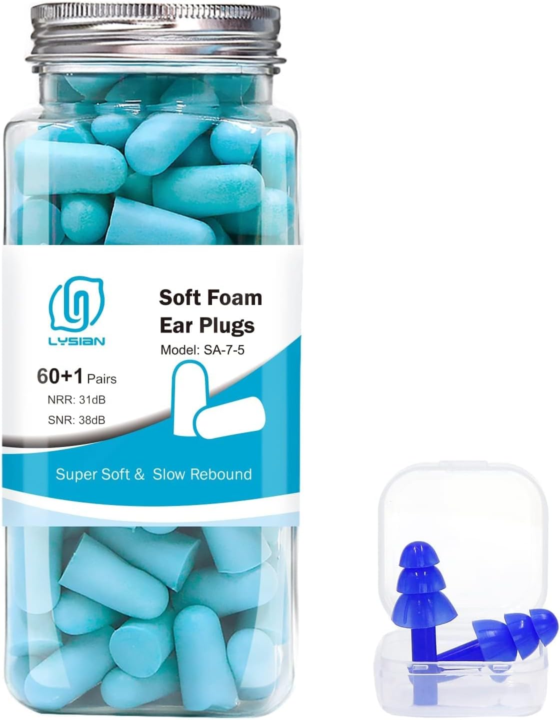 LYSIAN Foam Ear Plugs for Sleep, 60 Pairs, 38dB SNR, Purple