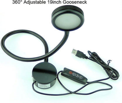 QUANS 3 Color Dimmable Gooseneck LED Wall Bedside Reading Lamp, Black, USB