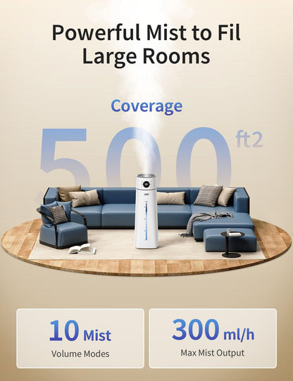 JRD Humidifier Large Room 8L/ 2.1Gal, Ultrasonic Cool Mist for Bedroom, Quiet Humidifier with Remote Control, 10 Mist Modes, 24H Timer, Night Light, AI Mode, 40H Run for Home Office Baby Pets Plants