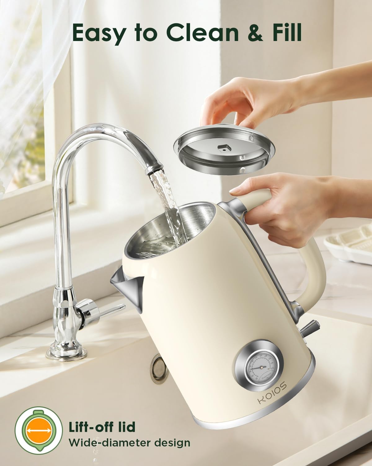 Electric Kettle 1.8L with Temperature Gauge, 1500W Fast Boiling Electric Tea Kettle, 100% Stainless Steel Retro-Style Hot Water Kettle Electric - Glowing LED Light, Auto Shut-Off & Boil-Dry Protection