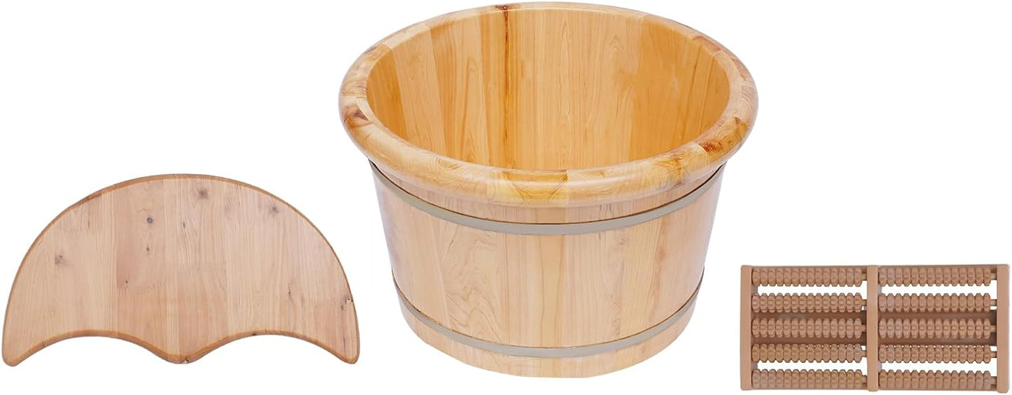 Wooden Foot Bath Basin, Health Foot Massage Barrel Feet Spa Soak Bucket w/Roller