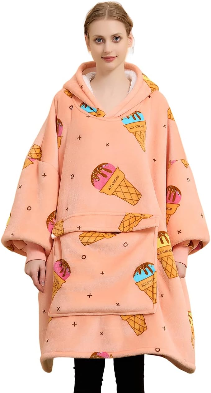 Wearable Blanket Hoodie for Adults With Pocket Strawberry Hoodie | Sherpa, Fuzzy Blanket Hoodie, Oversized Sweatshirt Blanket, Kangaroo Pouch, Cute Birthday Gifts for Sister, Cute Stuff