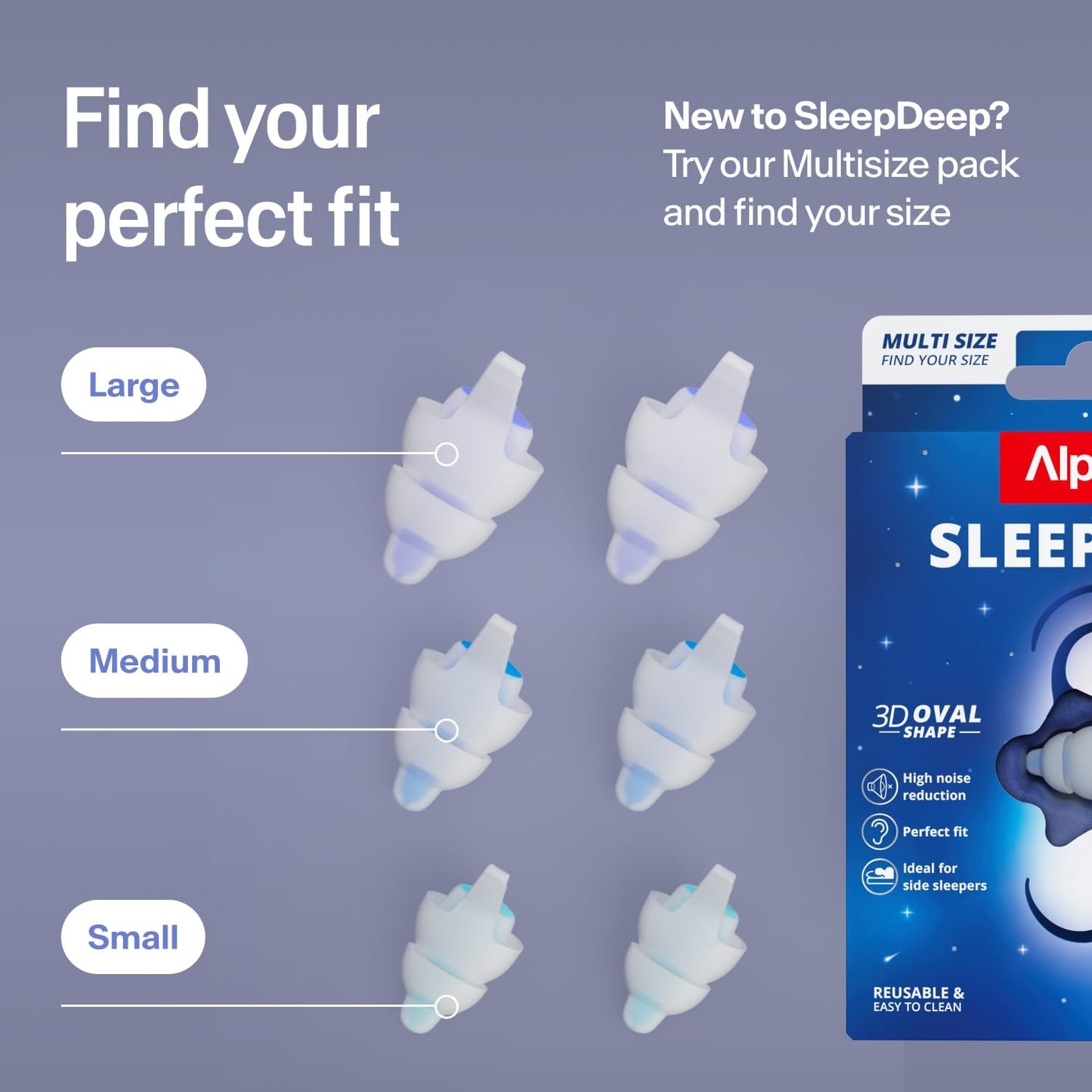 Alpine SleepDeep Soft Ear Plugs for Sleeping | Earplugs for Side Sleepers | Multi-Size Pack (S, M, L) | 27dB SNR Noise Reducing | Snoring, Silicone-Free & Travel Essentials | Airplane Essentials