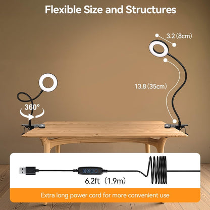 Skymore Desk Clip on Light, [3 Color Modes & 10 Brightness] LED Reading Light with Clamp, Flexible Gooseneck Book Light for Kids Reading Book in Bed, Headboard-Black