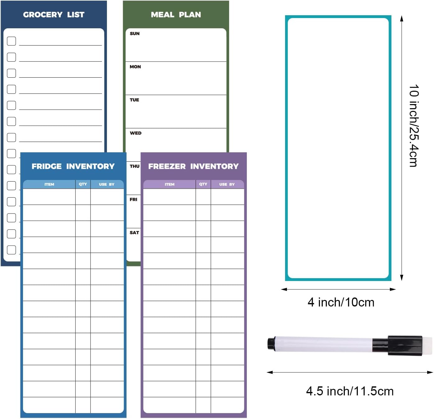 Magnetic Whiteboard for Fridge 5pcs 4x10inch Dry Erase | Magnetic Meal Planner Board for Kitchen Refrigerator - Fridge & Freezer Inventory List Weekly Menu Plan Board Grocery List