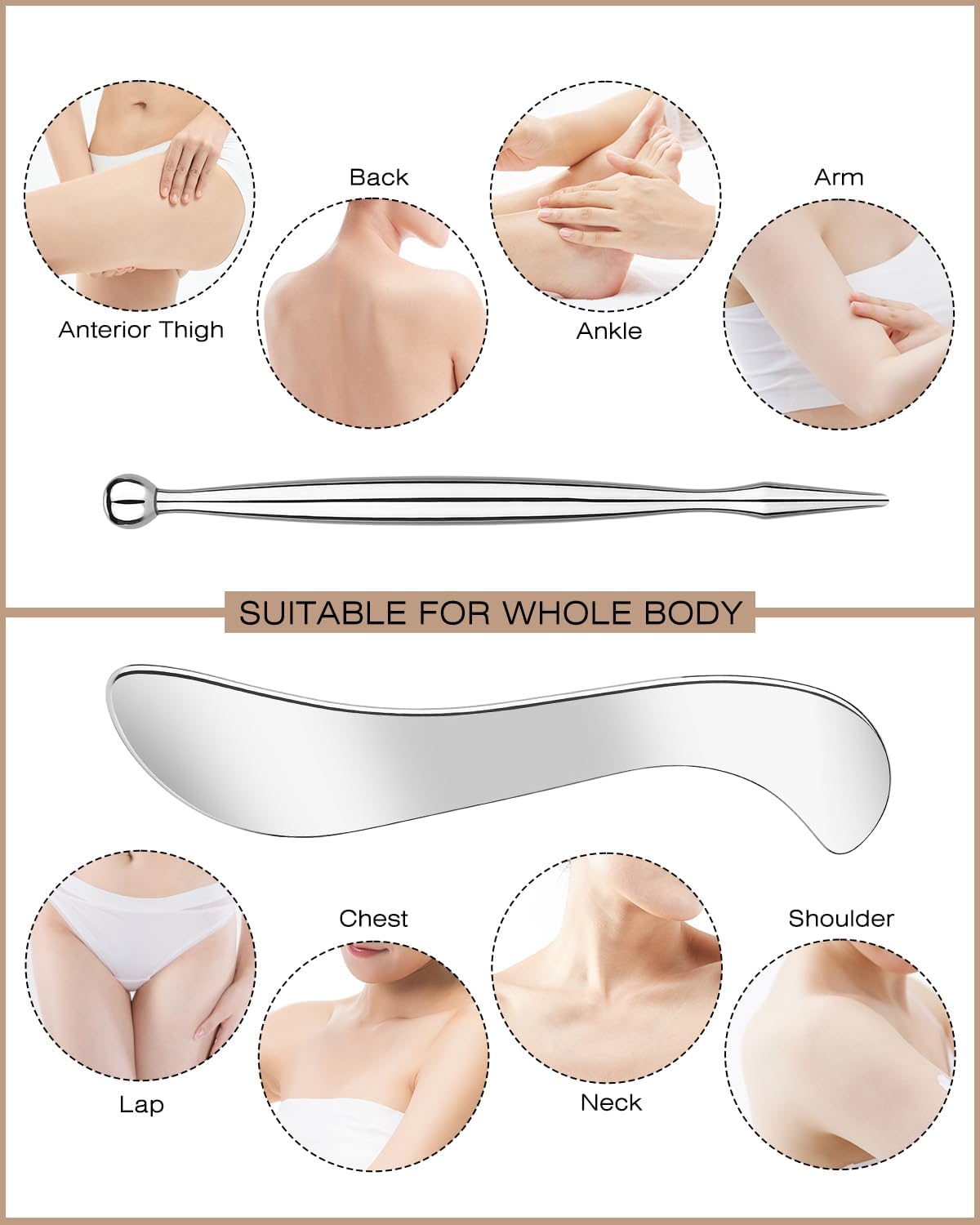 2 in 1 Acupressure Pen and Scraper Set, Stainless Steel Muscle Scraper Tool, Body Gua sha Tool for Physical Therapy, Deep Tissue Massage, Myofascial Release Tool