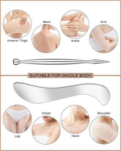 2 in 1 Acupressure Pen and Scraper Set, Stainless Steel Muscle Scraper Tool, Body Gua sha Tool for Physical Therapy, Deep Tissue Massage, Myofascial Release Tool