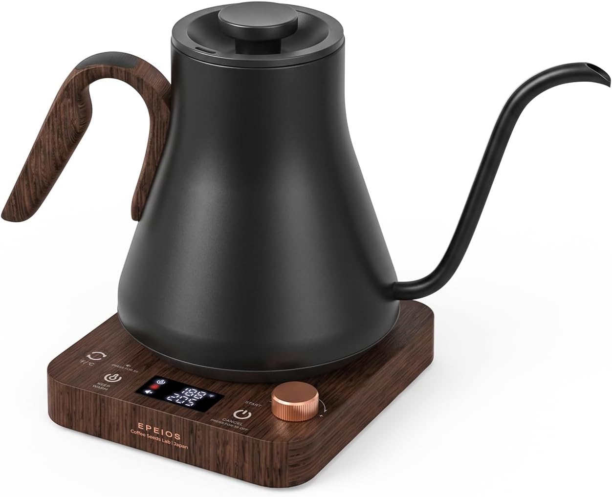 Epeios Electric Kettle, Gooseneck Electric Kettle with ±1°F Temperature Control, 1200W Rapid Heating for Pour Over Coffee & Tea, 304 Stainless Steel Interior, Auto Shut-Off, 0.9L, Black | Rapid Heating, Precision Pour-Over for Coffee & Tea,Smart Hot