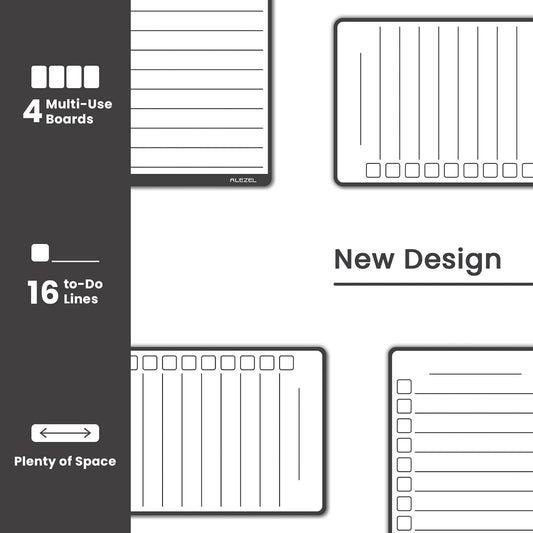ALEZEL Magnetic to Do List White Board for Fridge | Multifunctional Dry Erase List Board for Refrigerator, Set of 4 Magnetic Grocery Checklist Whiteboards, 4 Markers + Eraser