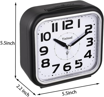 Tinload 5.5" Loud Bell Alarm Clock for Heavy Sleepers Adults, Silent No Ticking,Snooze,Lighted on Demand,Battery Operated Alarm Clocks for Bedrooms (Black)