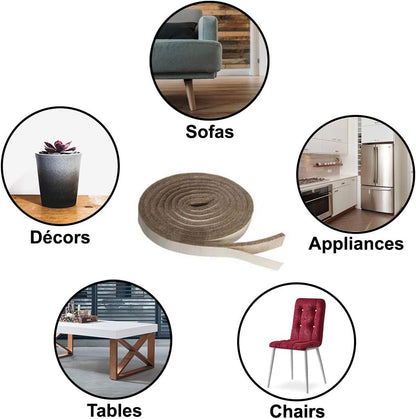 Self Adhesive Felt Furniture Pads: Furniture Sliders for Hardwood Floors, Chair Leg Floor Protectors, Heavy Duty Felt Strip Roll for All Hard Surfaces, 1/2" x 60" Roll, Beige