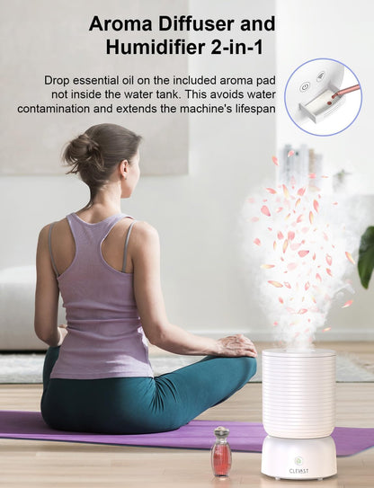 CLEVAST Smart Humidifier for Bedroom, 3L Top Fill Cool Mist Ultrasonic Air Humidifiers with Essential Oil Diffuser, Ultra Quiet for Baby Nursery, Plants, Home, Office (3 Liters Smart Version)