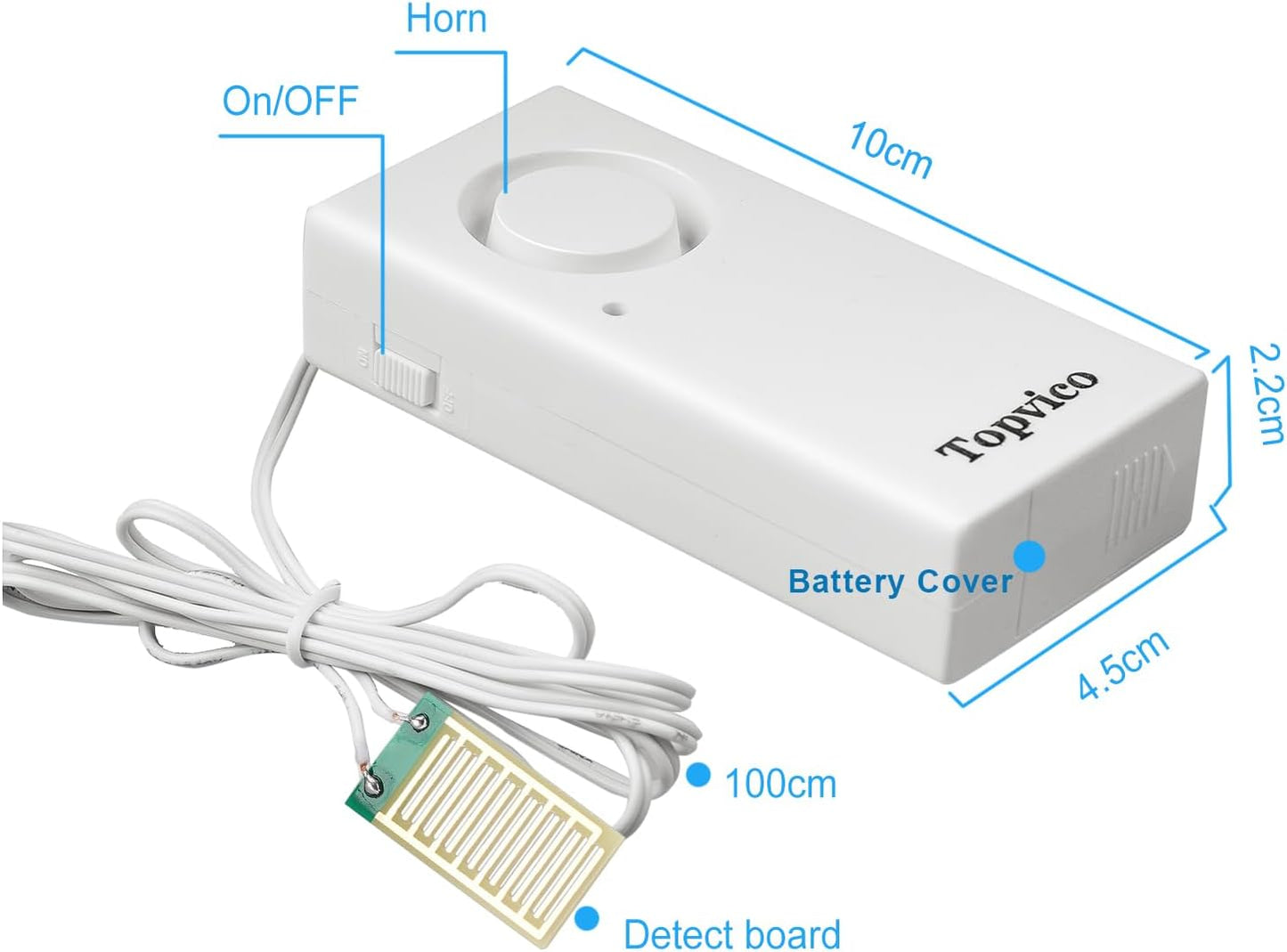Water Alarms Leak Detector, 120dB, 37.8 Inches Cable, 2 Packs | for Home Basements, RV Water Heater, Sump Pump Overflow Moisture Floor Flood Sensor, Work Alone Battery Operated