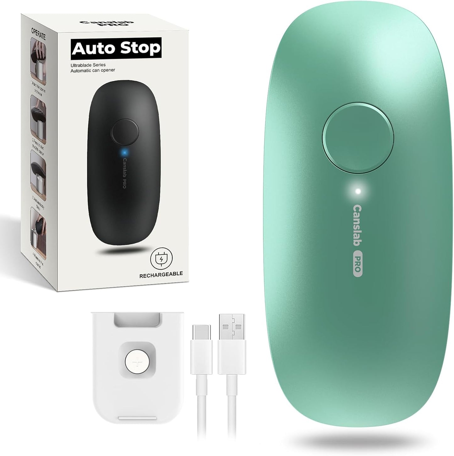 Canslab Ultrablade PRO Electric Can Opener,USB Rechargeable,Smart Auto Stop | Automatic Can Opener for Seniors with Arthritis, Handsfree Side Cut with Smooth Edge, Cordless, Wall Mountable, Black