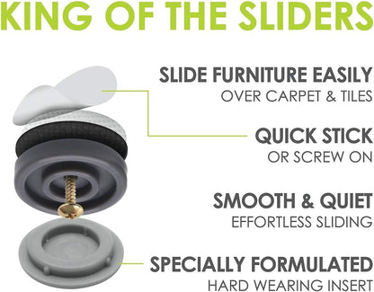 GorillaGlides 1 Inch Chair Sliders/Furniture Floor Protectors (16 Furniture Glides) Self-Adhesive Screw On Chair Glides for Sliding on Low-Pile Carpet & Hard Surface Floors, Round