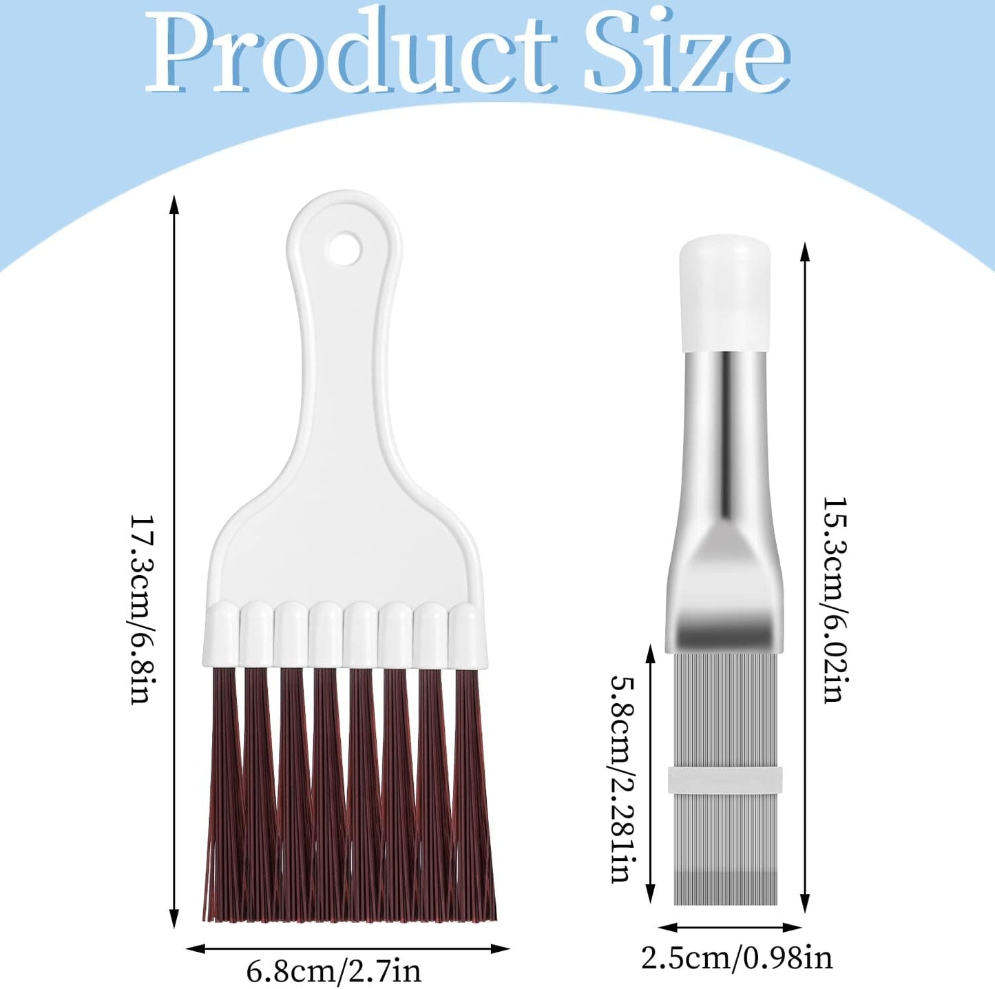 3 in 1 Air Conditioner Condenser Fin Comb, Fin Cleaning Brush Coil Cleaner | Stainless Steel Fin Comb and 2 Whisk Brushes, for Air Conditioner Coil Cleaner Refrigerator Evaporators Radiator Repair Tool