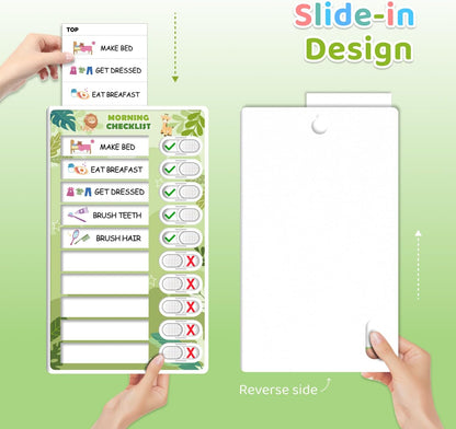Upgraded Slider 4 in 1 Reward Chart for Kids, Reusable Bedtime/Morning/Daily Routine Chart for Kids, Magnetic Chore Chart for Kids Toddlers, Sticker Chart for Kids Behavior Chart for Kids at Home