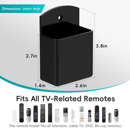 DRQ 2-Pack Remote Control Holder, Adhesive Wall-Mount Remote Holder, Black | TV controller organizer doubles as a wall pen holder for desk accessories and small-item storage at home, office, or school.