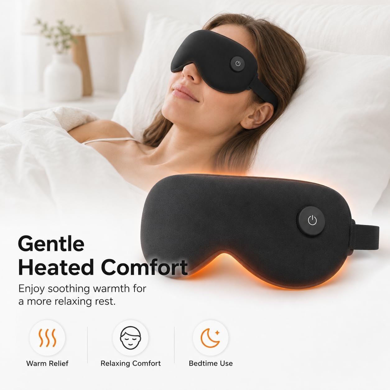 Heated Sleep Mask with 3-Level,Portable Eye Mask for Dry Eyes & Travel | 3-Level Soothing Heat,Cordless Sleep Mask,3D Light-Blocking Design,Adjustable Strap,Washable Cover,for Sleep,Home