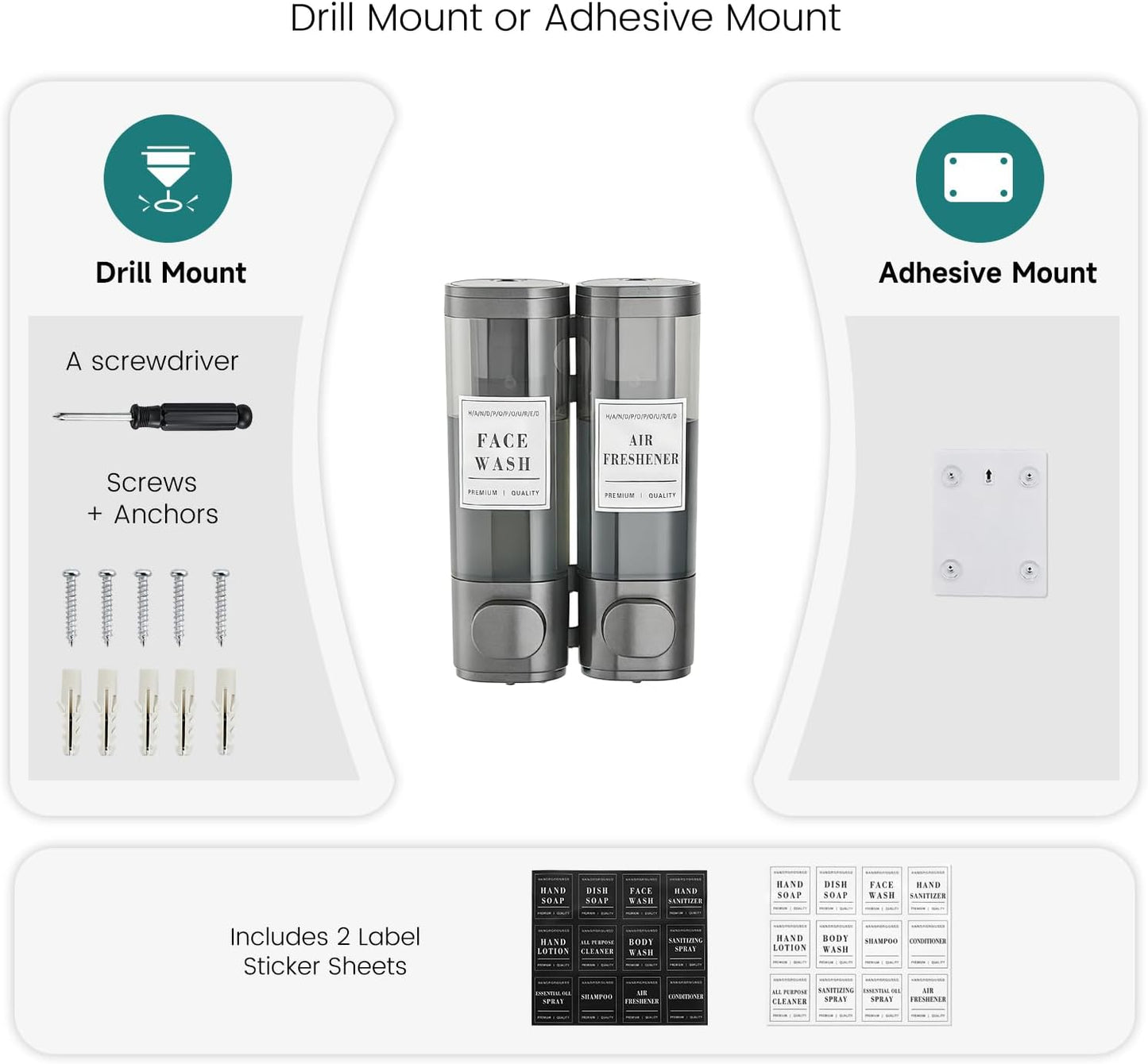 Wall Mounted Shower Soap Dispenser 3 Chamber,No Drill Shower Dispenser | Shampoo and Conditioner Dispenser for Bathroom Hotel Large Capacity, each 300ml with two waterproof labels,Gold