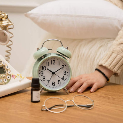 Azyh Loud Alarm Clock for Heavy Sleepers Adults, Metal 4 Inches Twin Bell Battery Operated Alarm Clocks for Bedrooms Decoration, Silent Non-Ticking, Back-to-School Gift (Red Brown)