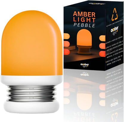 Amber Light + Pebble - Rechargeable Sleep Lamp, Blue Light Free Night Lamp for Bedtime Reading, 1000mAh Battery, Melatonin-Friendly Ambient Glow, 3.5 Inch (Amber)