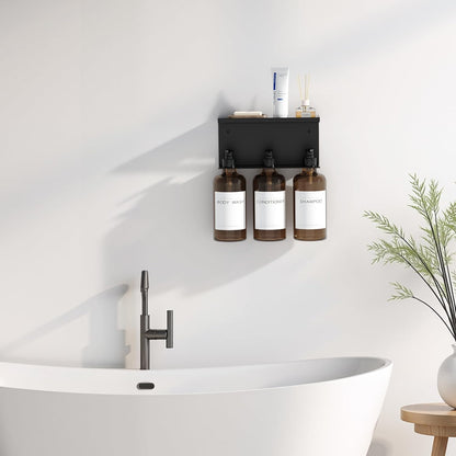 Shampoo and Conditioner Dispenser, Soap Dispenser Wall Mounted, 25.36 fl oz Set of 3 Amber Plastic Bottles Black Pump, Shower Soap Bottles Refillable with Labels for Bathroom