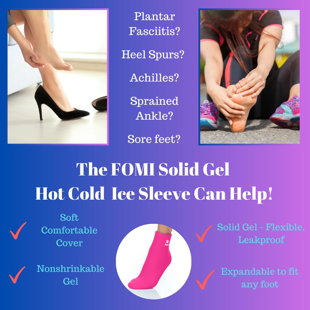 FOMI Hot Cold Full Foot and Ankle Solid Gel Ice Pack | Premium Comfort 360 Degree Cooling Compression Wrap for Plantar Fasciitis, Heel Spurs, Achilles, Tendonitis, Sore Feet, Gout | One Size (Blue)