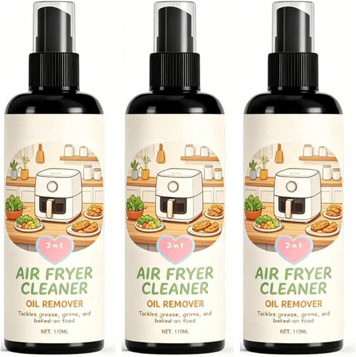 Air Fryer Cleaner and Degreaser Spray, Multi Surface Removes Grease, Grime, Oil Remover, Fast-Acting Kitchen Appliances (2PCS)