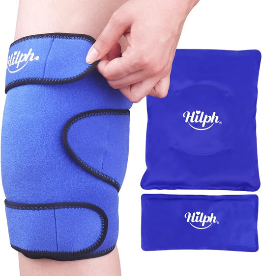 Hilph Knee Ice Pack Wrap, Adjustable Knee Brace with 2 Gel Ice Packs, Blue