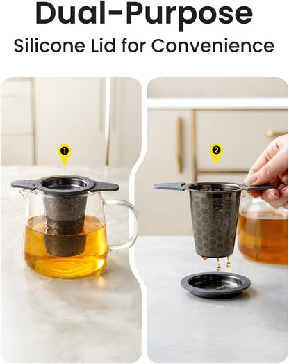 Tea Infuser for Loose Leaf Tea,Stainless Steel Tea Infuser with Heat Proof Silicone Handles,Extra Fine Mesh Tea Strainers Filter Fine Tea Leaves Effectively,Fits TeaPots/Mugs