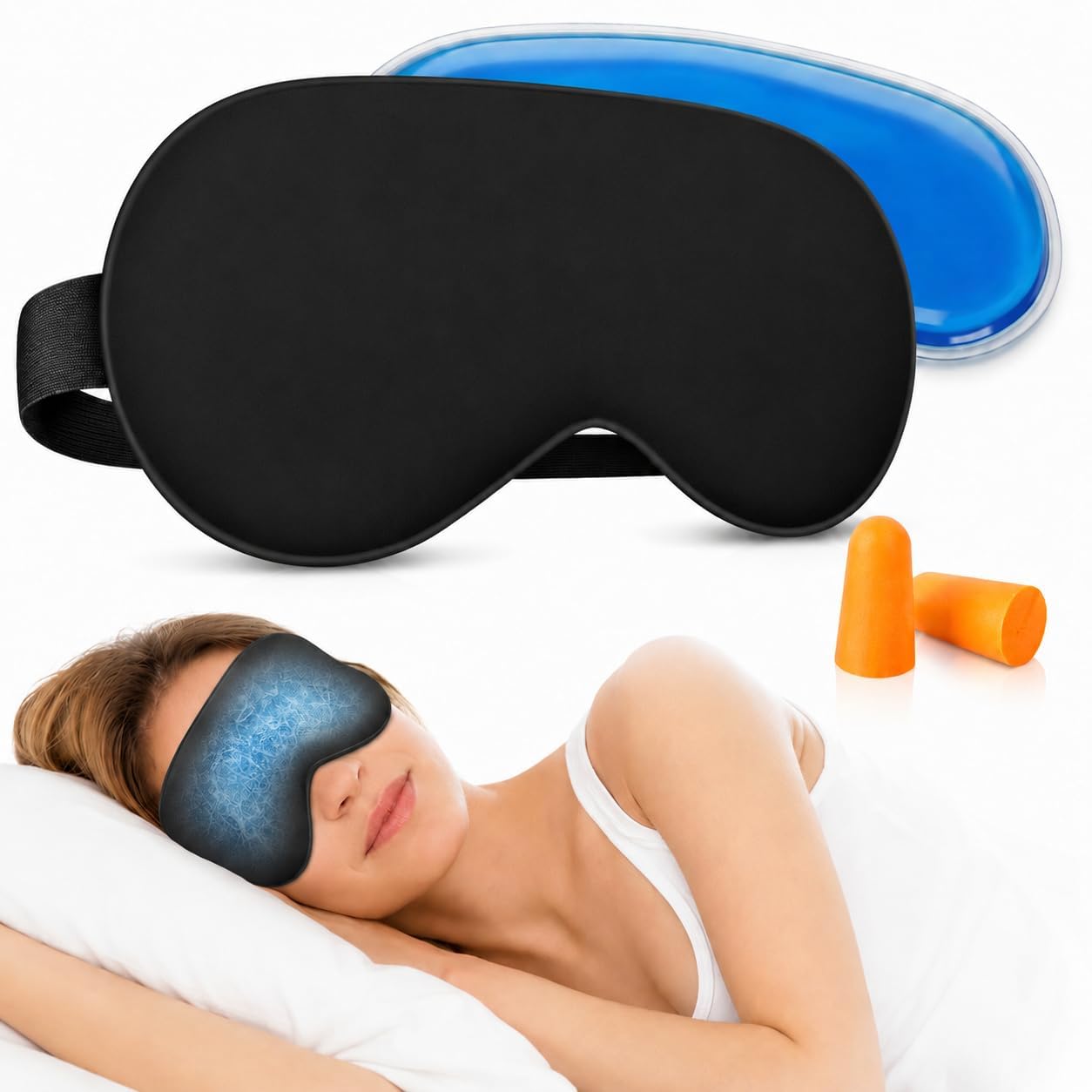 Silk Sleep Mask with Cooling Gel | Pure Mulberry Silk, Adjustable Strap, Superior Light Blocking, Includes Removable Ice Pack & Earplugs