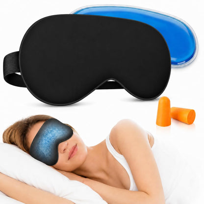 Silk Sleep Mask with Cooling Gel | Pure Mulberry Silk, Adjustable Strap, Superior Light Blocking, Includes Removable Ice Pack & Earplugs