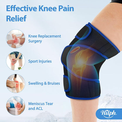 Hilph Knee Ice Pack Wrap, Adjustable Knee Brace with 2 Gel Ice Packs, Blue | Full Coverage, Hot Cold Therapy, Pain Relief for Replacement Surgery, Arthritis, ACL, Meniscus Tear, Swelling, Leg, Elbow Arm