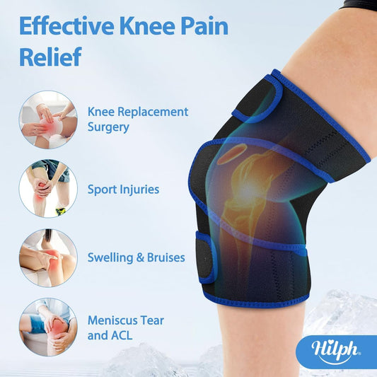 Hilph Knee Ice Pack Wrap, Adjustable Knee Brace with 2 Gel Ice Packs, Blue | Full Coverage, Hot Cold Therapy, Pain Relief for Replacement Surgery, Arthritis, ACL, Meniscus Tear, Swelling, Leg, Elbow Arm