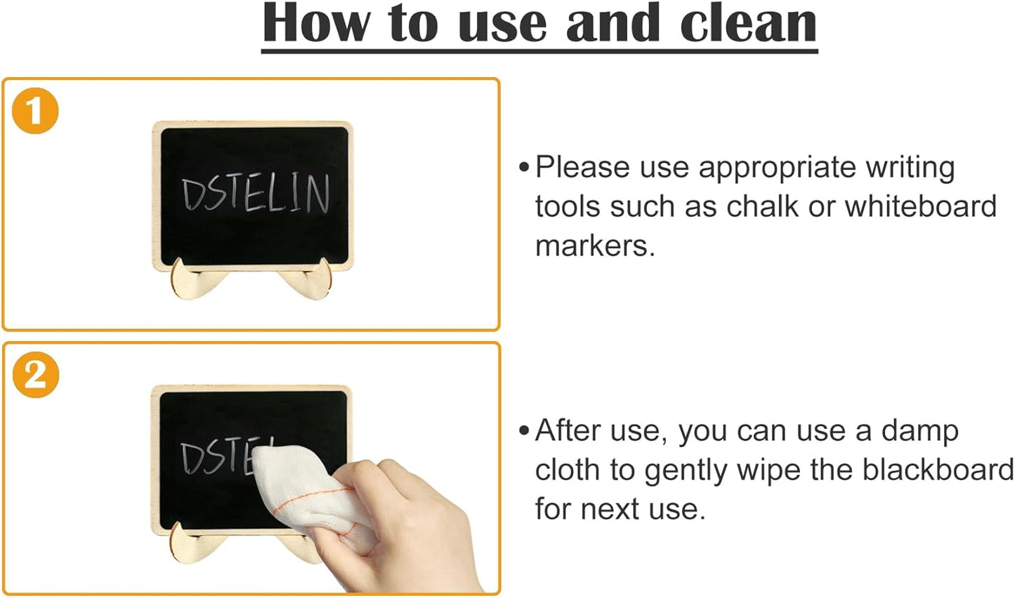 10 Pack Mini Chalkboards Signs with Easel Stand, Small Rectangle Chalkboards Blackboard, Wood Place Cards for Weddings, Birthday Parties, Message Board Signs and Event Decoration