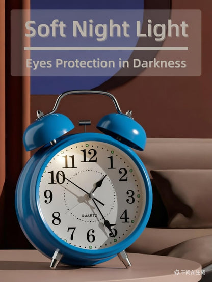 4 Inches Analog Alarm Clocks Retro Backlight Cute Simple Design with Night Light Silent Non-Ticking Battery Operated [Red]