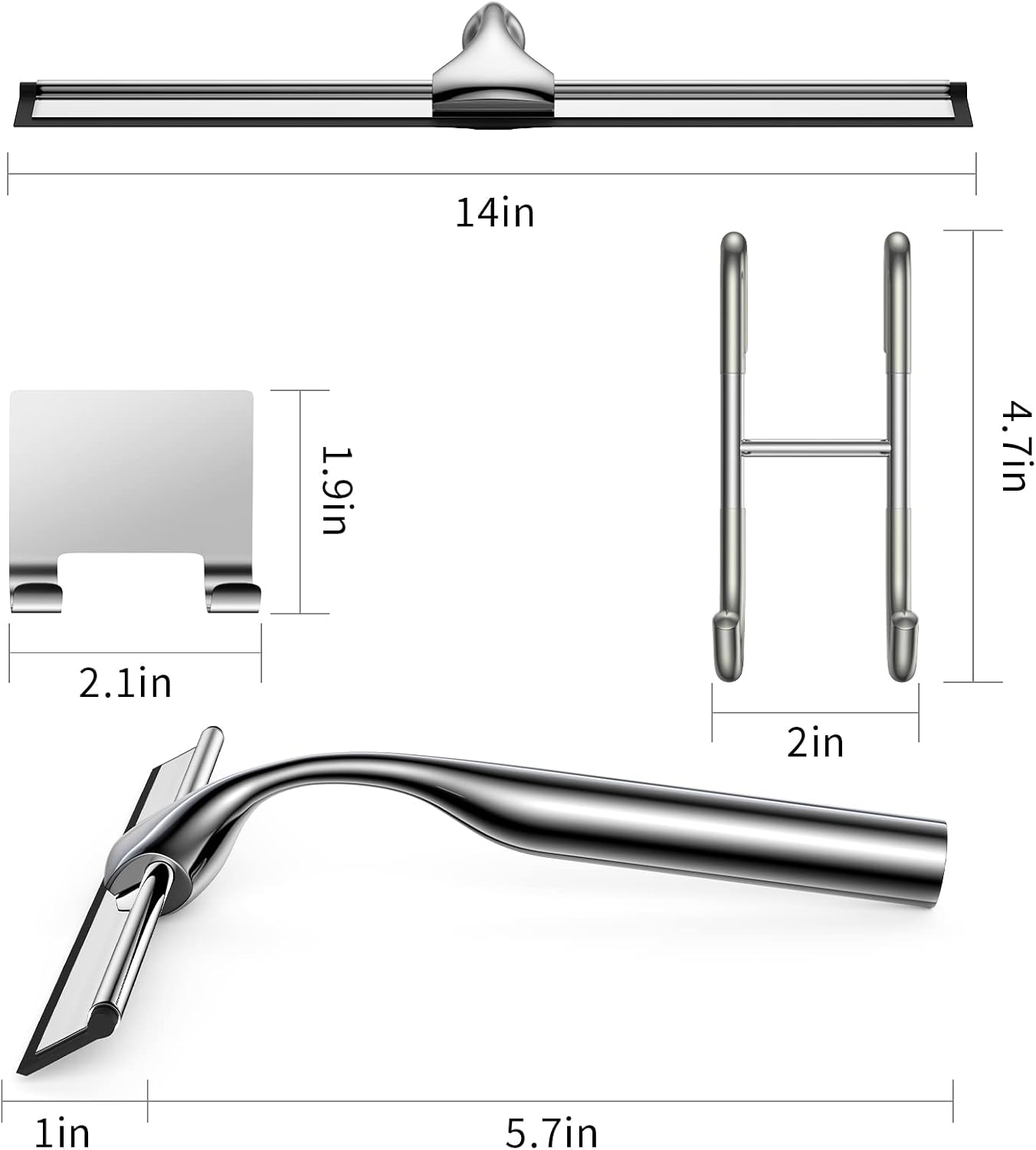 Black Shower Squeegee for Glass Door 12-Inch Bathroom Squeegee Window Wiper, with Shower Door Hook, Adhesive Hook, Spare Silicone Blade for Window Mirror Car All-Purpose Squeegee