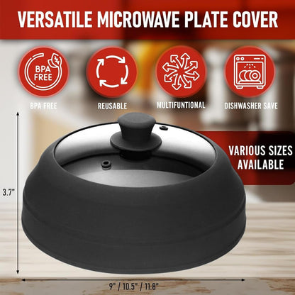 Microwave Splatter Cover Glass for Food - Large 10.8" Tempered Glass & Silicone Lid, Heat Resistant, Splatter Guard with Easy-Grip Handle