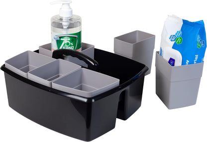 Storex 2-Compartment Large Cleaning Caddy – Multipurpose Supply Organizer with Handle - Black, 1-Pack (00973A06C)