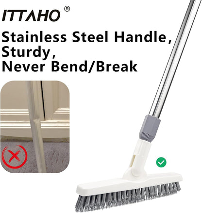 2 Pack Grout Brush with Long Handle, 56.5'' Swivel Grout Cleaning Brush,V-Shape Grout Scrub Brush, Extendable Handle Grout Cleaner Brush for Tile Floors，Bathroom,Baseboard,Shower,Corner