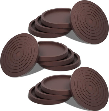 12Pcs 2.5in Furniture Coasters Non-Slip Bed Leg Pads Round Rubber Anti Sliding Caster Cups for Hardwood Floors Brown