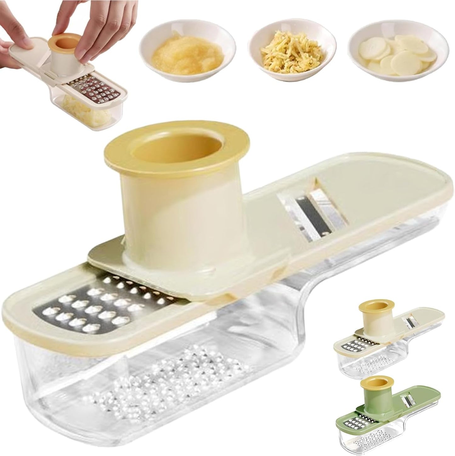 Garlic Slicer Super Thin, Garlic Slicer and Grater, 2026 Mini Multifunctional Garlic Grinder & Mandoline Slicer, Multi-Functional Veggie Shredder Ginger Vegetable Cutter with Container (Green*1 Pc)