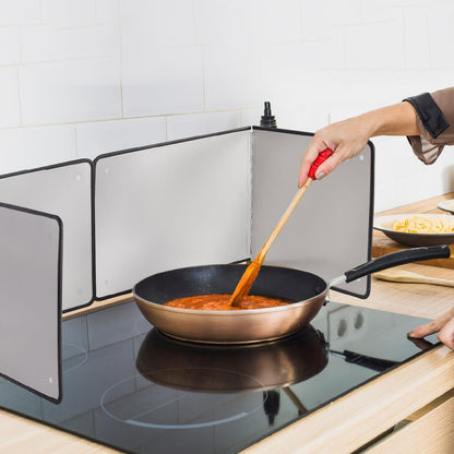 Silver Large 2 Pieces 2 Sided Stainless steel Splatter Guard for Frying Stove Top,Oil Splash Guard Cooking for Stove,Non Stick Foldable Splatter Screen