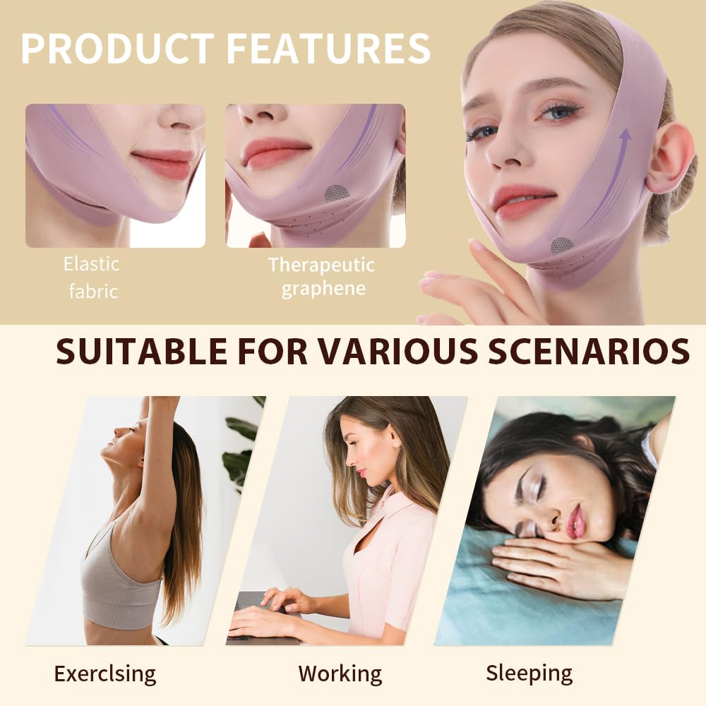 V-Line Lifting Mask, Chin Strap for Sleeping, Jawline Wrap, Medium, Pink
